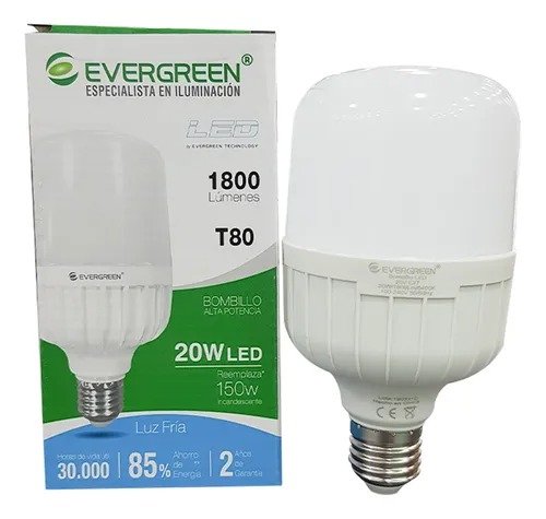 Imagen del Producto: BOMBILLO LED IND T80 20W E27 6400K EVERGREEN en Area Electric