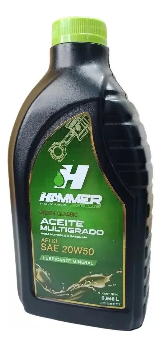 Imagen del Producto: ACEITE MINERAL MULTIGRADO HAMMER SAE 20W50 API SL 0.946L GREEN CLASSIC en Area Electric