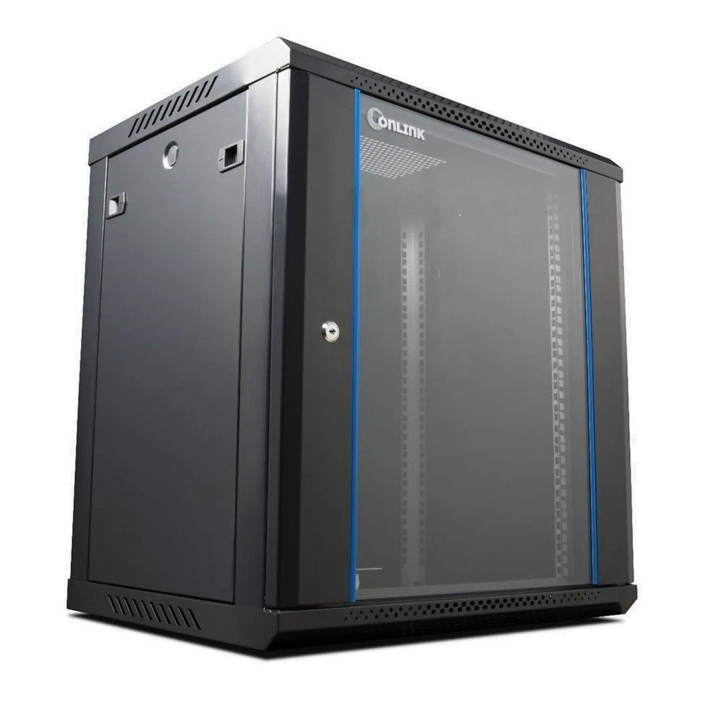 Imagen del Producto: RACK DE PARED CERRADO FIJO ONLINK 12U 600X450X635MM CON PUERTA DE VIDRIO [INCLUYE 3 CERRADURAS] en Area Electric