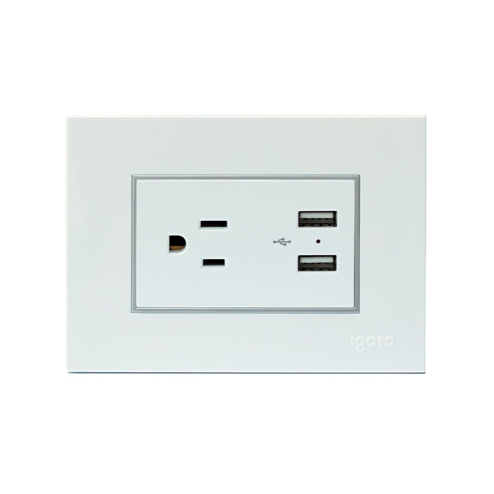 Imagen del Producto: TOMACORRIENTE SENCILLO + 2USB BLANCO - IGOTO en Area Electric