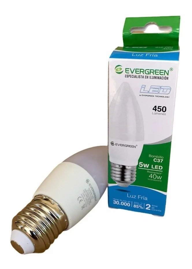 Imagen del Producto: BOMBILLO LED VELA 5W E27 6400K EVERGREEN en Area Electric