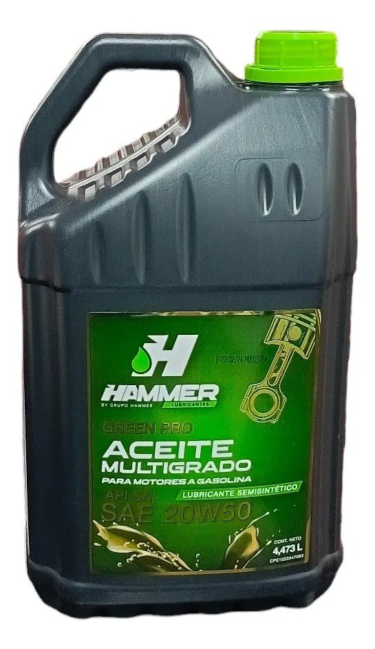 Imagen del Producto: ACEITE SEMISINTETICO MULTIGRADO HAMMER SAE 20W50 API SN 4.473L GREEN PRO HAMMER en Area Electric
