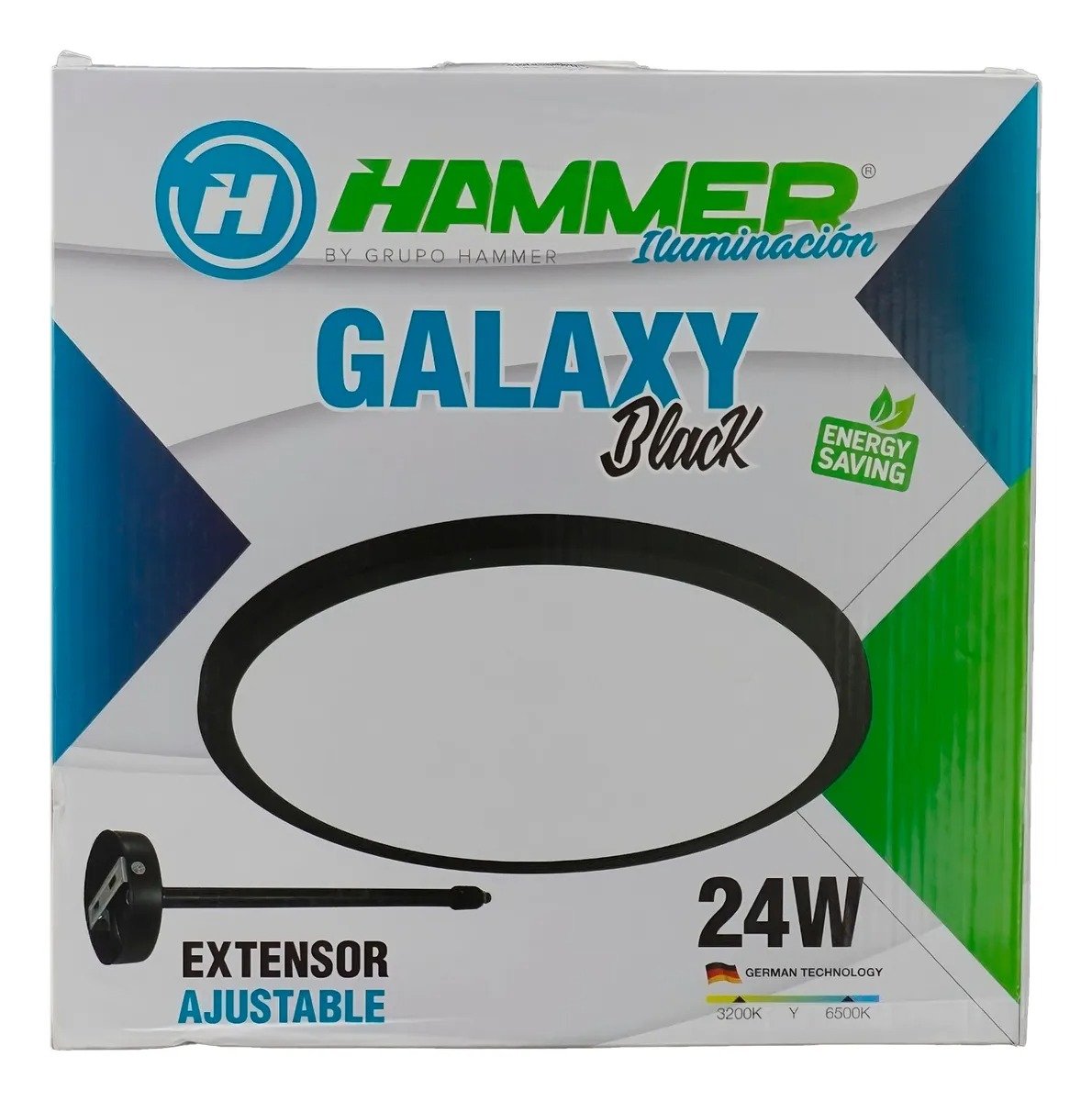 Imagen del Producto: LAMPARA SUPERFICIAL SUSPENDIBLE GALAXY DE 24W/ 85-277V /3.200-6.500K/ BORDE NEGRO HAMMER en Area Electric