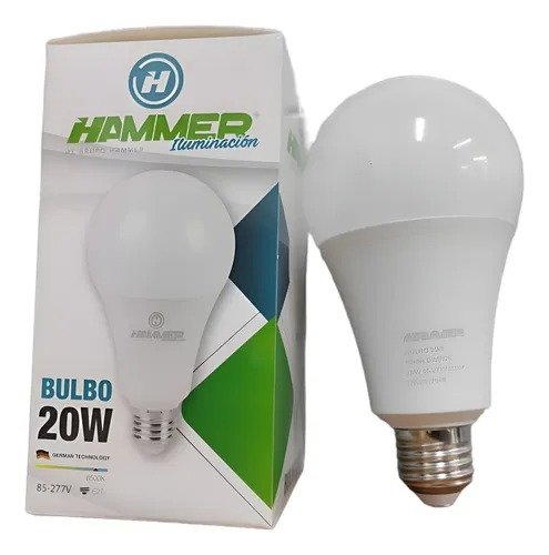 Imagen del Producto: BULBO LED 20W A60 85/277V 100LM*W P.F. 0.9 / PVC / 6500K / IP20  / E27 HAMMER en Area Electric
